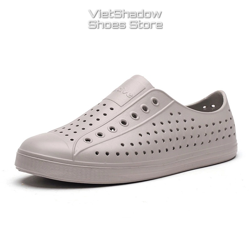 Giày nhựa siêu nhẹ nam nữ - Chất liệu nhựa xốp EVA siêu nhẹ, không thấm nước - Màu xám nhạt full và xám nhạt viền trắng
