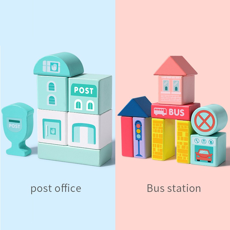 Mô hình thành phố, đồ chơi lắp ghép, xây dựng bằng gỗ