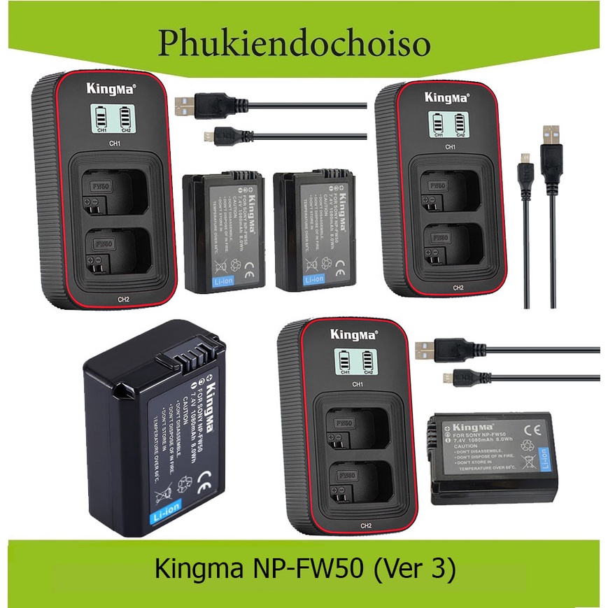 Pin sạc Kingma Ver 3 cho Sony NP-FW50 (Sạc nhanh - Cổng Type C)