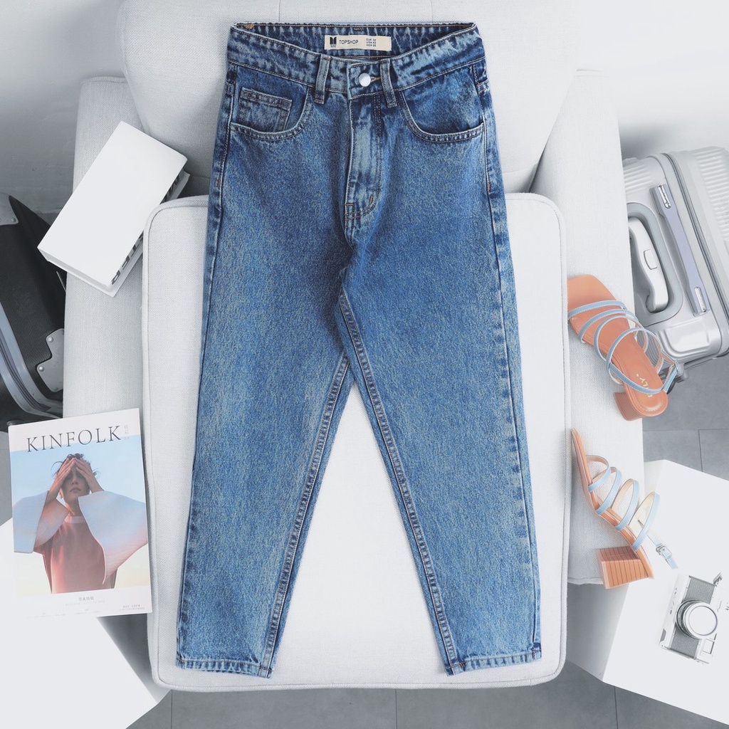 Quần Mom Jeans Nữ Lưng Cao Màu Xanh Đậm M-03E