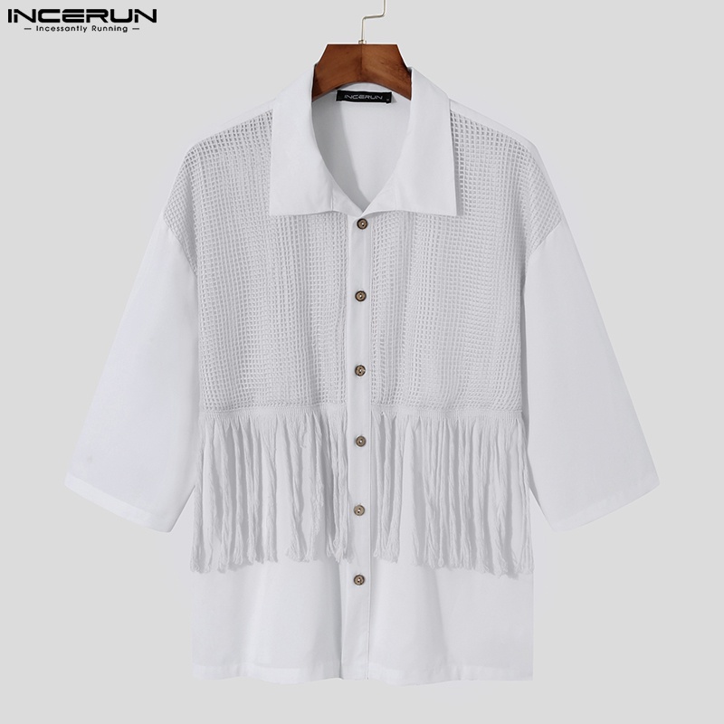 Áo sơ mi INCERUN tay lỡ dáng rộng phối nút gài thời trang cho nam