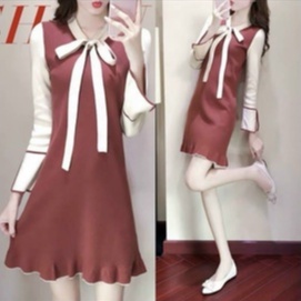 Váy Len Buộc Nơ Cổ_Xưởng May Quang Anh