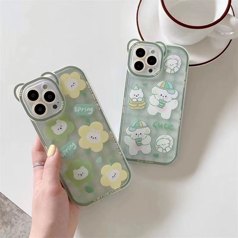 Ốp Điện Thoại Silicon Mềm Trong Suốt In Hình Gấu Và Hoa Dễ Thương Cho IPhone 12 13 11 Pro Max XS XR X 6 7 8 Plus