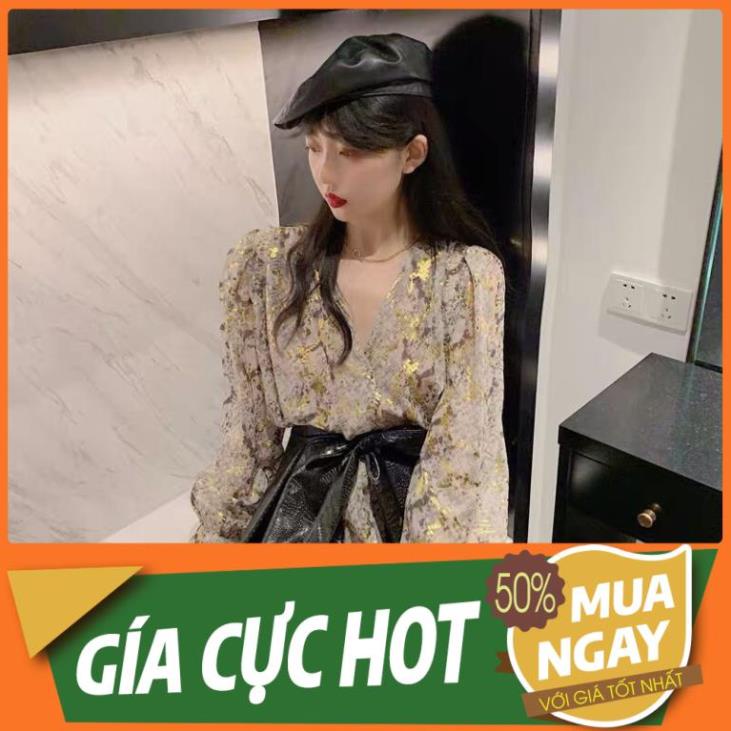 ƯU ĐÃI. QUẢNG CHÂU ODER CHÍNH HÃNG TẬN GỐC Áo sơmi nữ tay dài hoạ tiết rằn ri rắn lụa mỏng form rộng tay phồng HOT HOT