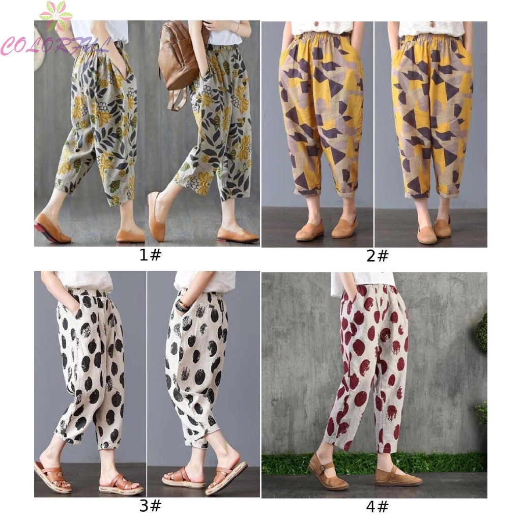 Quần dài lưng thun in họa tiết phong cách boho thời trang cho nữ | BigBuy360 - bigbuy360.vn