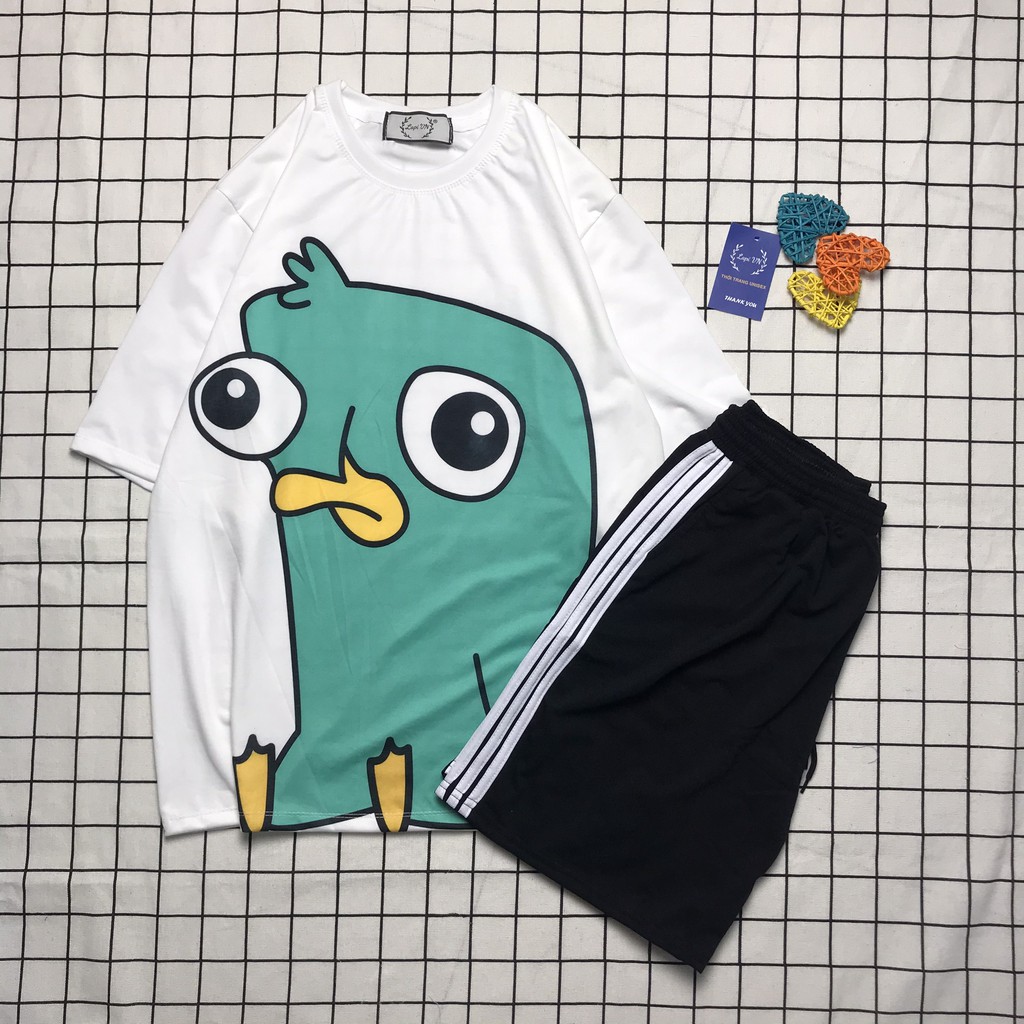 Set Bộ Cartoon Unisex Vịt Perry Mỏ Nhọn Quần Đùi 3 Line – Lapi VN, Đồ Mặc Nhà, Freesize Nam Nữ Đều Mặc Được