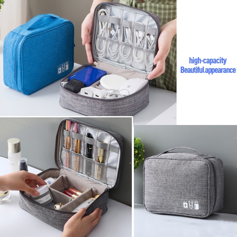 Túi Đựng Phụ Kiện Điện Tử Hai Lớp Chống Nước Có Tay Cầm 4 Màu Sắc Tùy Chọn