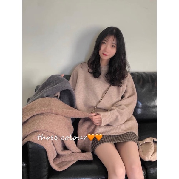 Áo len cổ tròn dáng ôm màu trơn