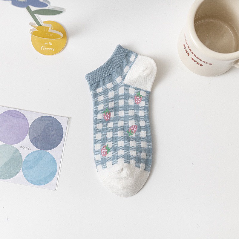 Vớ nữ cổ thấp, tất nữ cổ ngắn họa tiết cute dễ thương, set 5 đôi phong cách Hàn Quốc