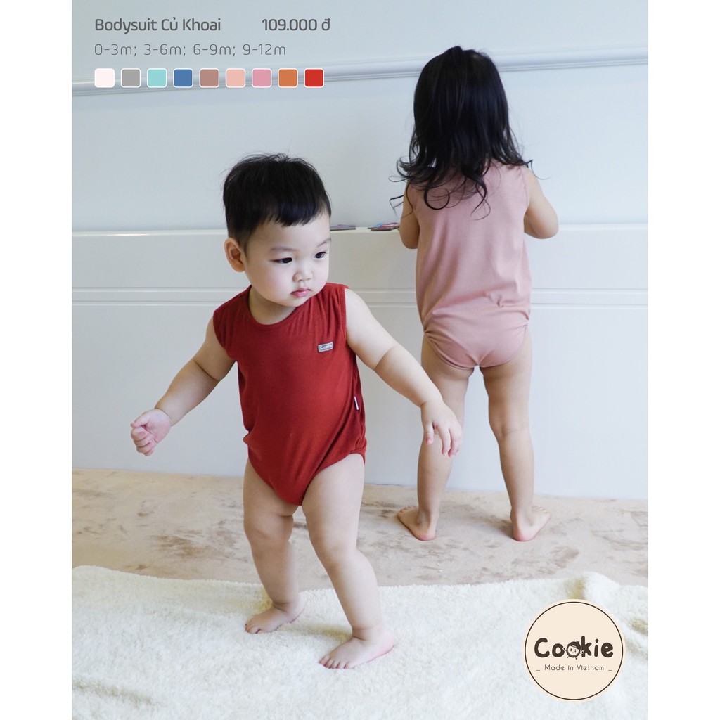 Body sơ sinh Cookie củ khoai bodysuit đóng bỉm sát nách vải tăm lạnh hè Made in Việt Nam