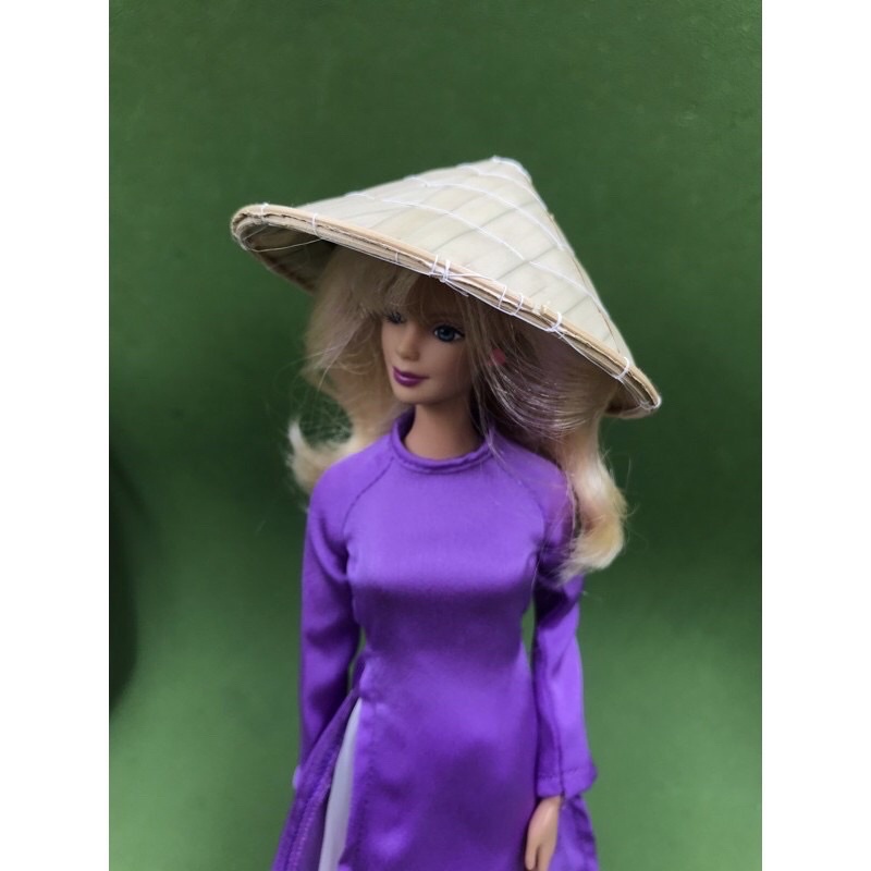 Mô hình set quần Áo bà ba truyền thống Việt Nam nón lá mini cho búp bê Barbie