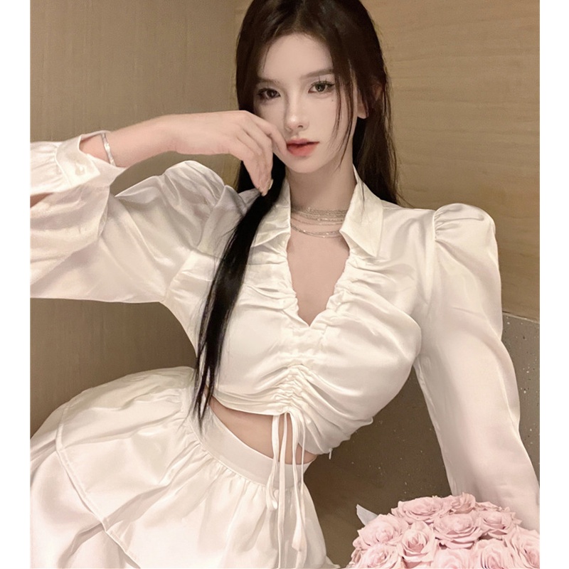 Áo Kiểu Tay Dài Cổ Chữ v Thời Trang Quyến Rũ Cho Nữ