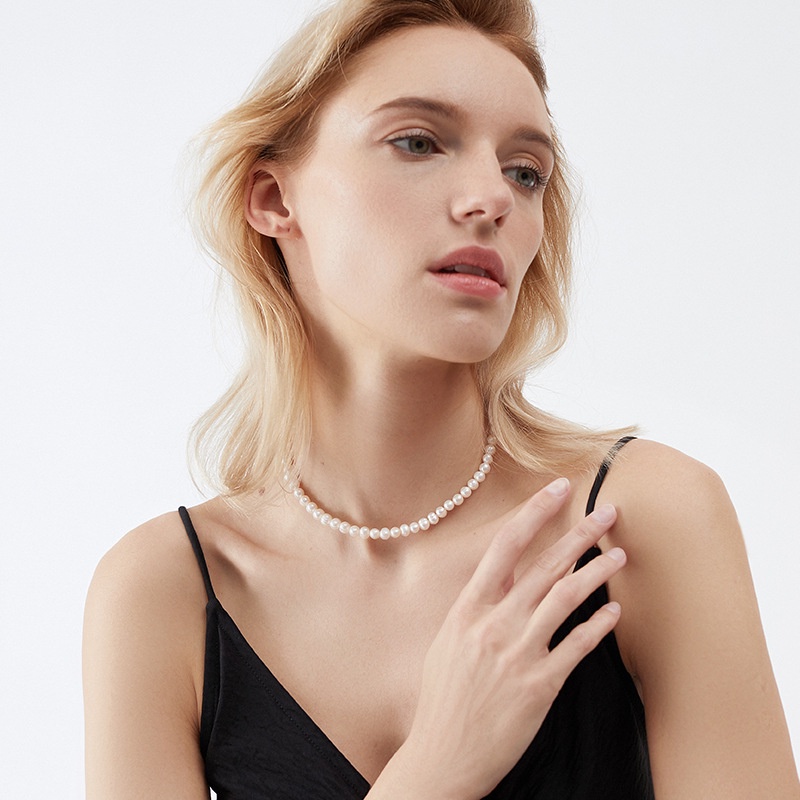 Vòng cổ Bạc 925 Đính Hạt Ngọc Trai Kích Thước 6-7mm