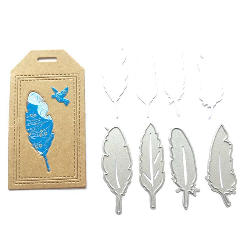 Set 4 Khuôn Thép Carbon In Nổi Hình Lông Vũ Làm Thẻ Trang Trí Sổ Tay/Sổ Tay