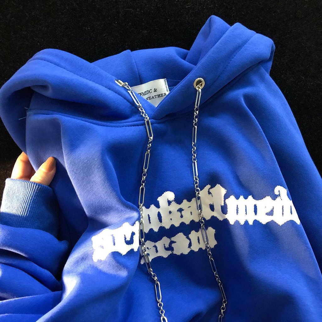 ☦Áo Len Trùm Đầu☦Áo Khoác Hoodie Dáng Rộng Cỡ Lớn Phối Dây Xích Kiểu Đường Phố Mỹ Cá Tính Cho Nam Và Nữ