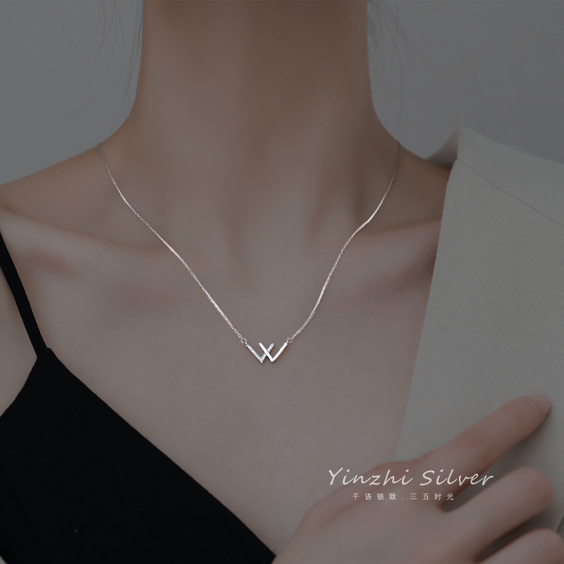Bộ trang sức kim loại mặt chữ W phong cách Hàn Quốc đính đá quý cho nữ (có bán lẻ)