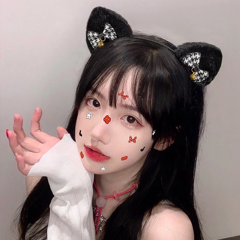 Bờm Tóc, Băng Đô Cài Tóc Hình Tai Mèo Dễ Thương Màu Đen Trắng Cute Cho Nữ