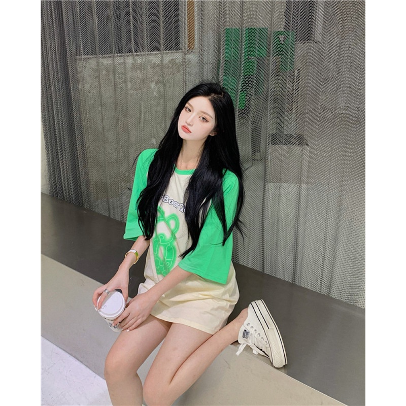 Áo Thun Tay Ngắn Họa Tiết Graffiti Màu Sắc Tương Phản Thời Trang Mùa Hè Cho Nữ