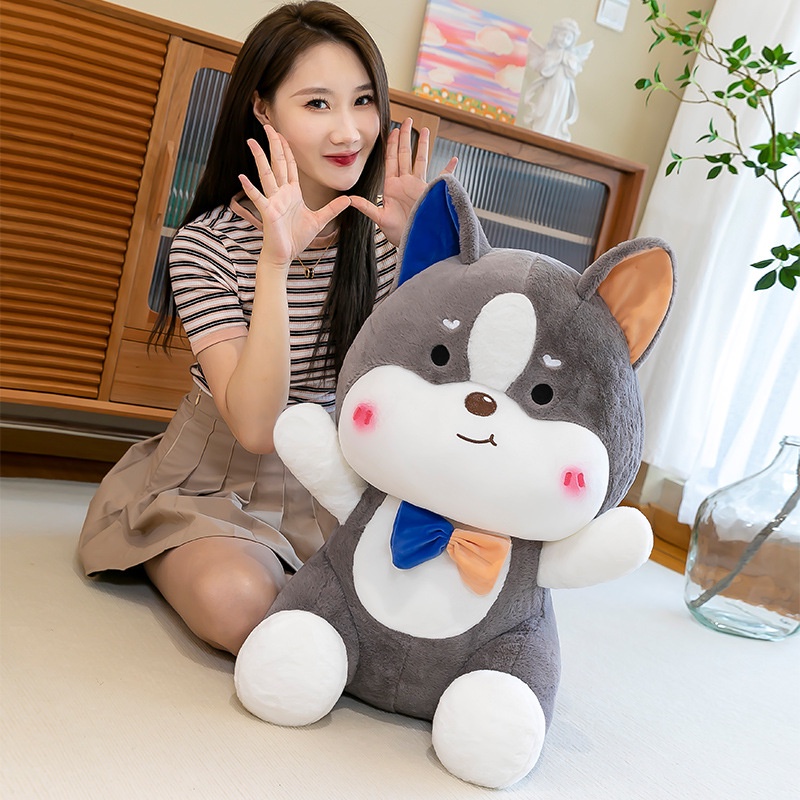 Thú Nhồi Bông Hình Chú Chó Husky Thắt Nơ Đáng Yêu