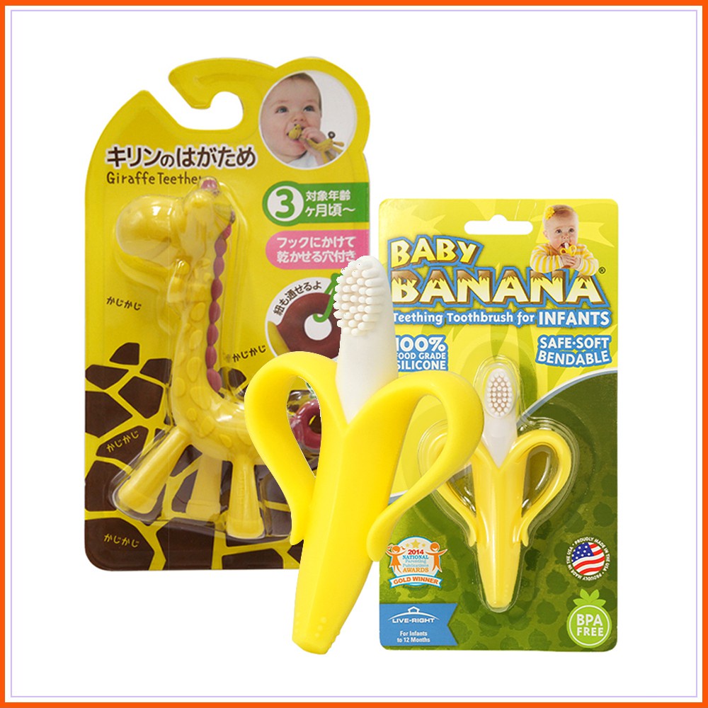 Gặm nướu hươu chuối cho bé giúp bé đỡ ngứa lợi và làm sạch khoang miệng