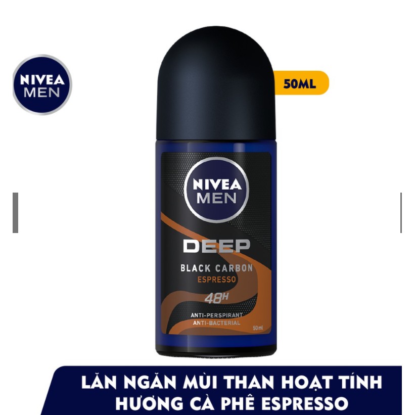 Lăn ngăn mùi thơm mát suốt ngày dài dành cho Nam NiveaMen Deep Black Carbon 50ml - Hàng Chính Hãng