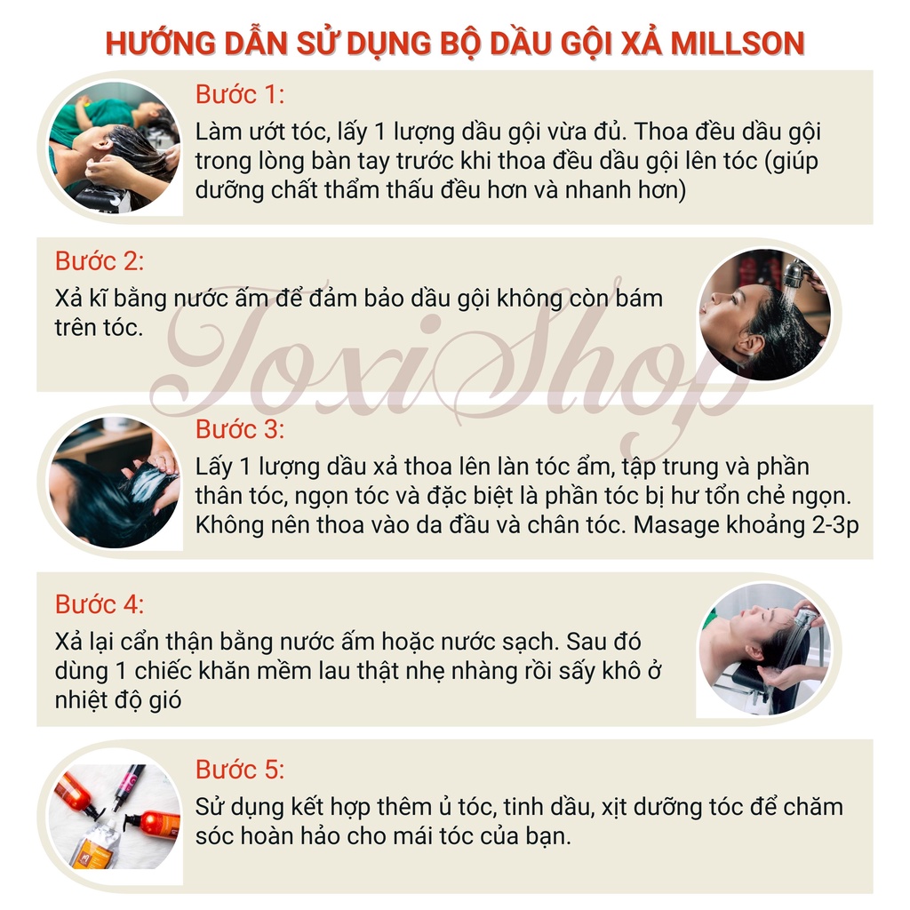 Cặp dầu gội xả Millson dầu gội phục hồi hư tổn gãy rụng dưỡng mượt tóc uốn nhuôm duỗi khô xơ Hair Repairing ToxiShop