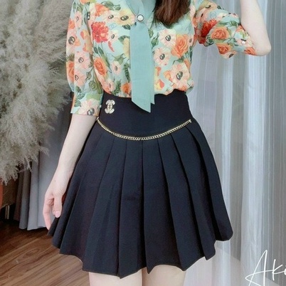 Chân váy xếp ly tennis PANOSI lưng cao vải tuyết mưa thiết kế đai xích xinh xắn - Mã CV578