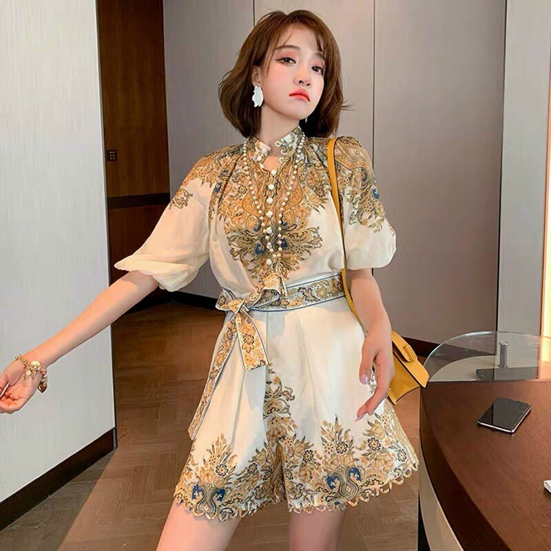 HÀNG QC - SET BỘ XÔ LỤA HỌA TIẾT ÁO CỔ TRỤ QUẦN ĐÙI CAO CẤP - ZBT81360