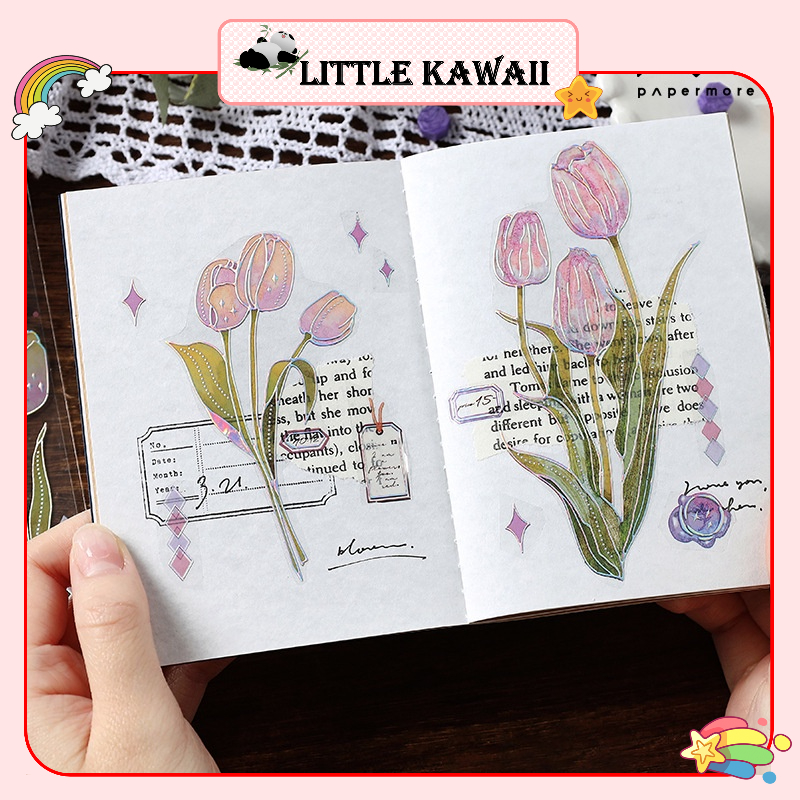 Masking tape kiêm sticker hoa flower trang trí phong cách vintage