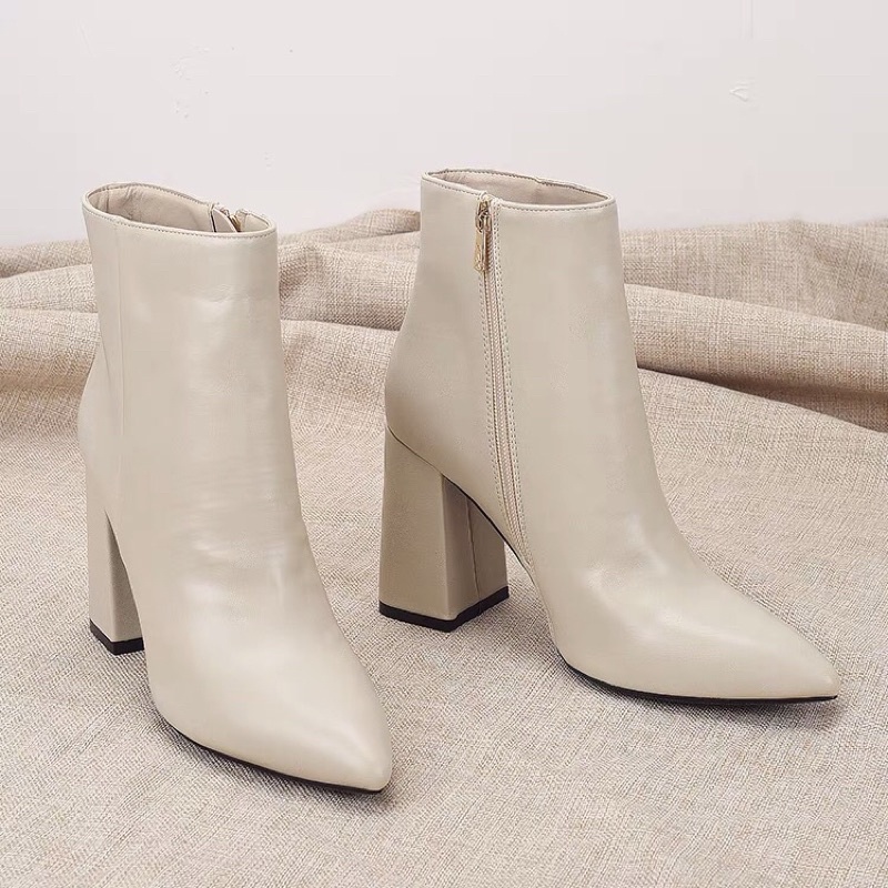 Boots cổ ngắn da trơn và da nhũ. xuất Uk