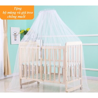 Giường cũi, nôi cũi 2 tầng gỗ tự nhiên cho bé + bộ quây + mùng