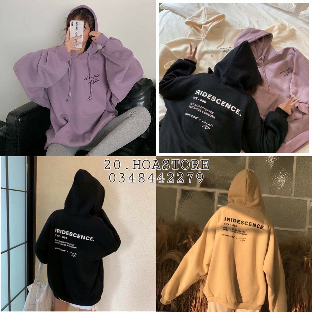 Áo Hoodie nỉ bông SIMPLE STYLE màu TÍM đen be ulzzang hot