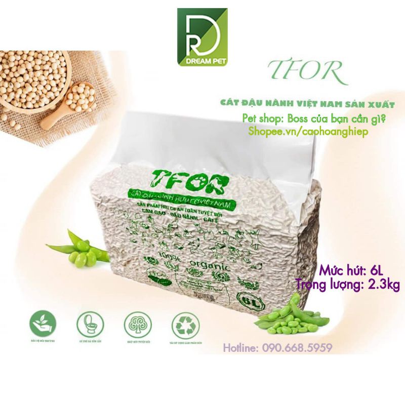 Cát vệ sinh cho mèo đậu nành tofu hữu cơ Tfor 6L