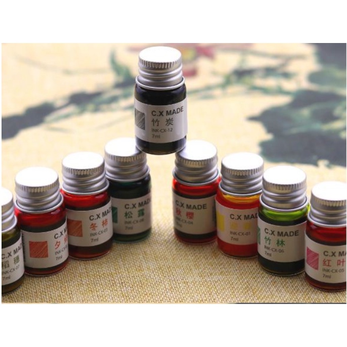 Mực nhũ viết chữ nghệ thuật và vẽ Link 2 - Diamine Calligraphy and Drawing ink 7ml đầy đủ 24 màu - C.X Made - Zen Shop