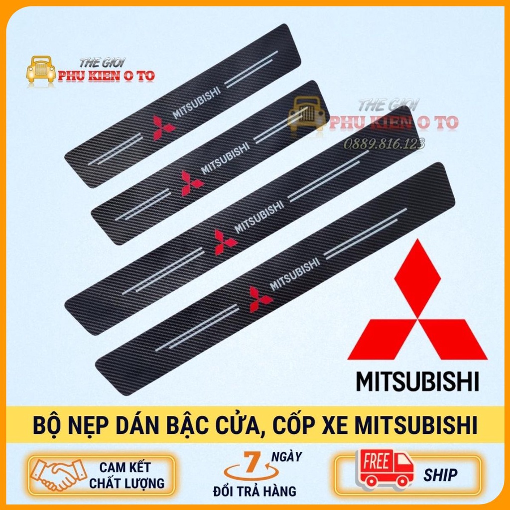 MITSUBISHI - Bộ Miếng Dán Chống Trầy Xước Có Logo Hãng MITSUBISHI Bảo Vệ Bậc Cửa Và Dán Cốp Xe Hơi, Xe Ô Tô