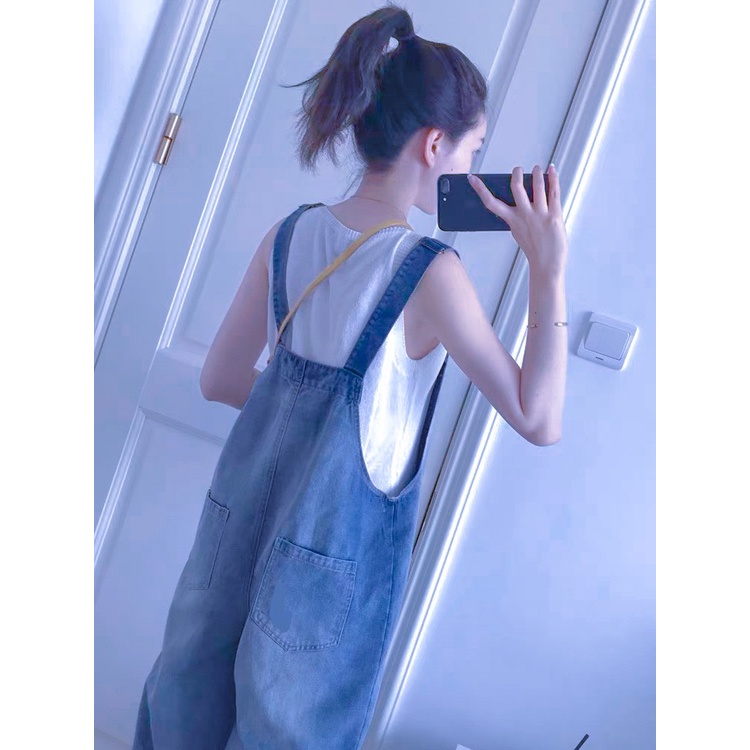 Yếm jean nữ dài dáng baggy mẫu mới màu xanh cao cấp King168 M1