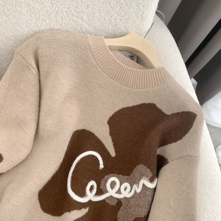 Áo sweater Mỏng Cổ Tròn Dáng Rộng In Họa Tiết Thời Trang Thu Đông Hàn Quốc Mới