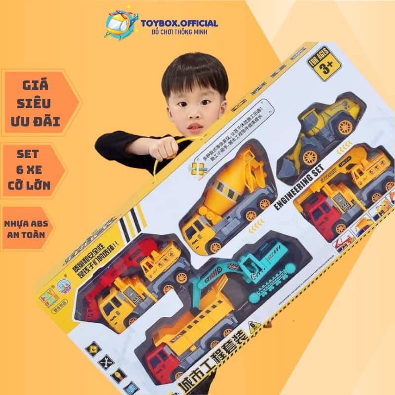 Đồ chơi xe công trình, set 6 xe công trình cỡ lớn, c ô tô mô hình các loại xe công trình..đồ chơi cho trẻ em