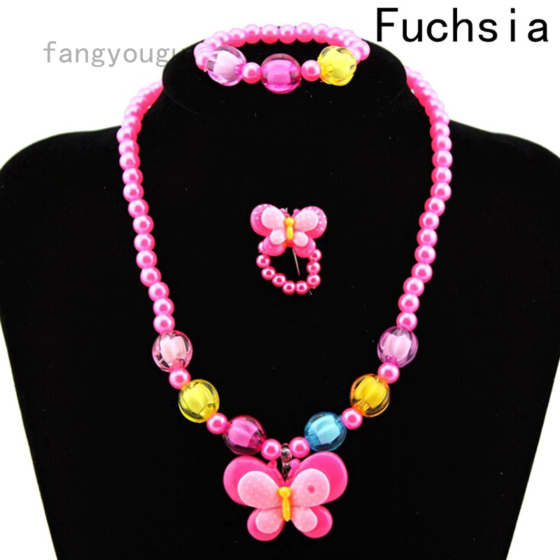 Bộ Vòng cổ + Vòng Tay Xâu Hạt Hình Bướm Dễ Thương Cho Bé Gái