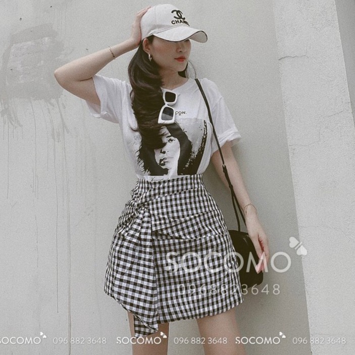 Set Áo Phông Cô Gái Kèm Chân Váy Kẻ Caro Socomo - Hàng loại 1,chất đẹp - Giá tốt-100% ảnh Socomo tự chụp