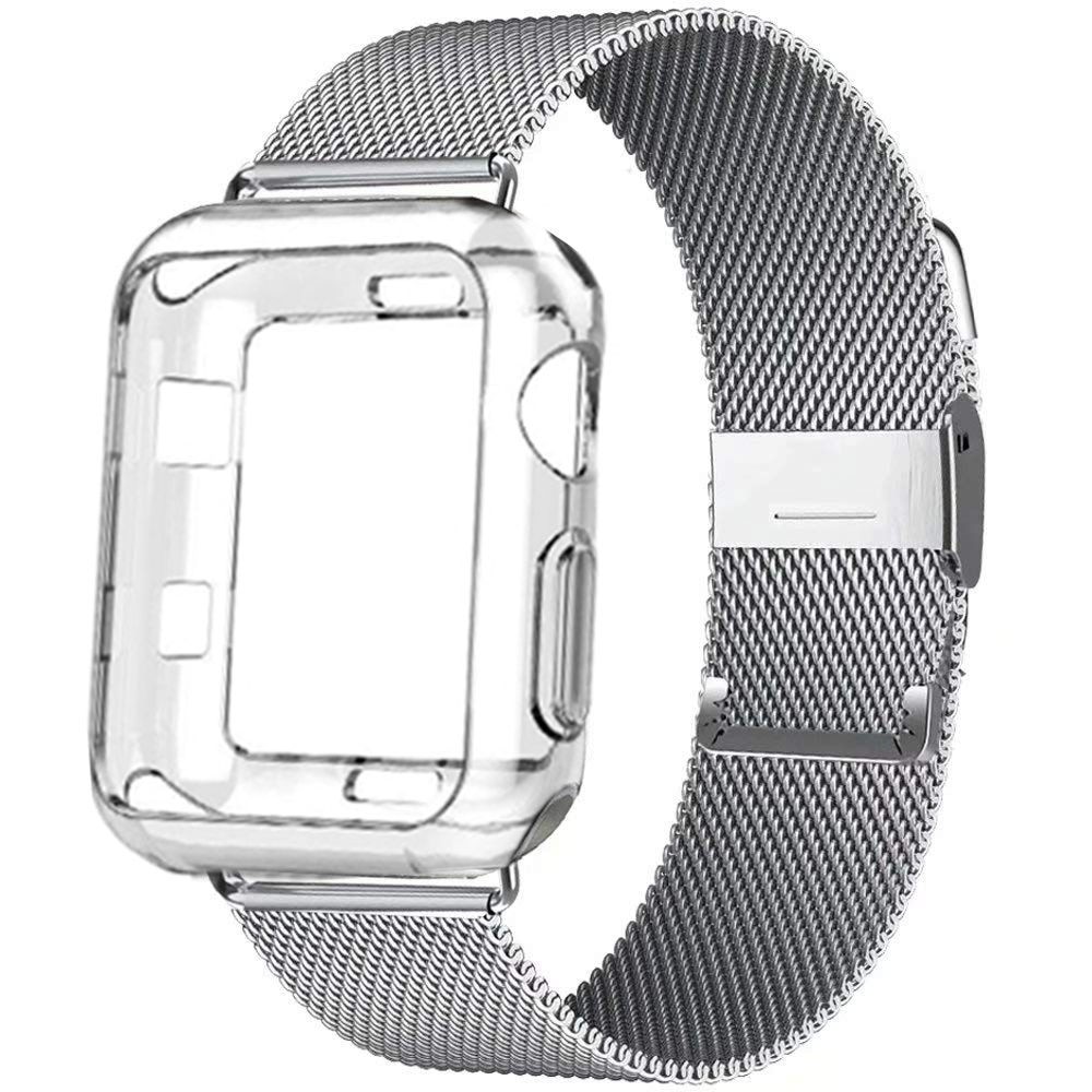 Dây đeo đồng hồ bằng kim loại Milanese Loop 44mm 40mm 38mm 42mm kèm ốp mặt đồng hồ cho Apple watch 6 5 4 3 SE