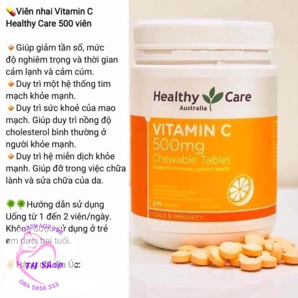 Vitamin C Heathy Care 500mg Hộp 500 Viên Tăng Cường Sức Đề Kháng Mẫu Mới