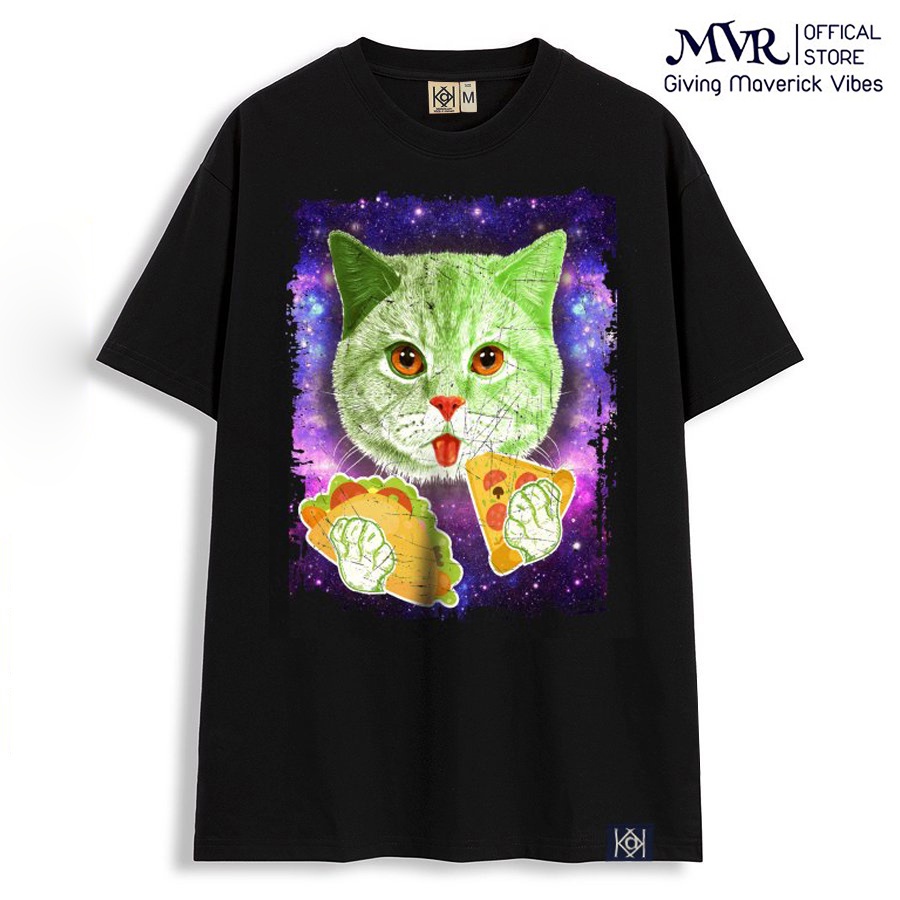 Áo Thun Phông Tay lỡ In Hình Mèo Ăn Bánh Pizza Áo Cute Đồ Ăn Cho Mèo Full Tag Cao Cấp Cotton 100% MVR KK732