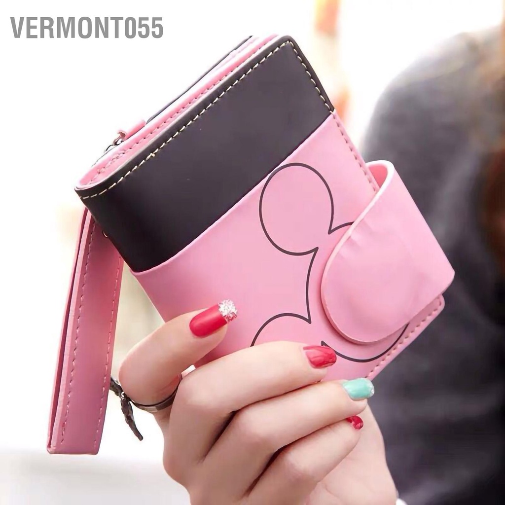 Vermont055 Ví nữ Chủ thẻ bằng da PU ngắn dễ thương tiền xu cầm tay cho sinh viên