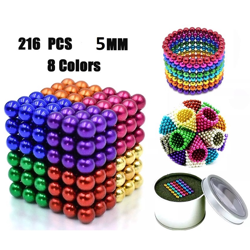 Bộ Bi Xếp Hình BuckyBalls Rainbow 8 màu 216 viên đường Kính 5 mm Hộp Nhôm