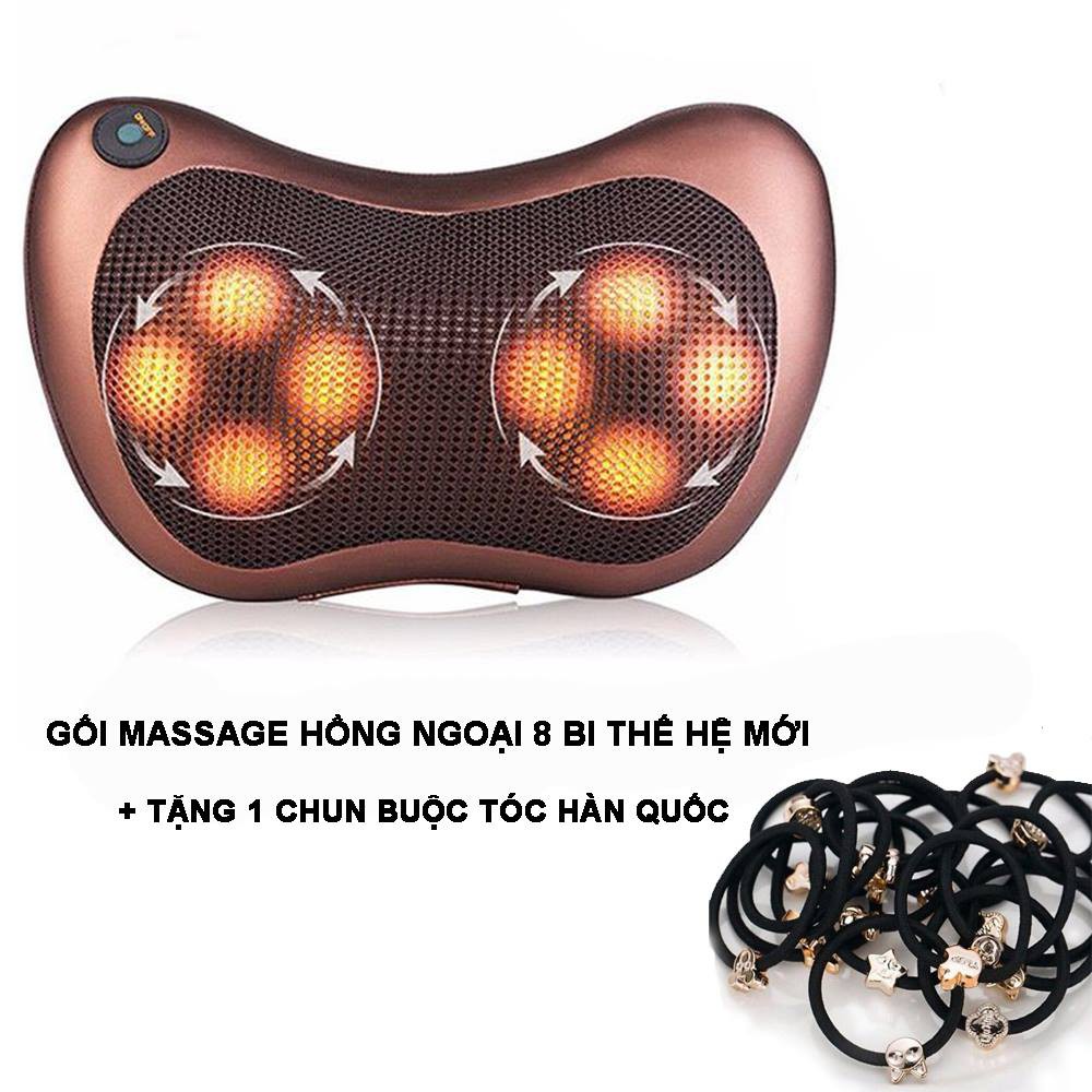 Gối massage hồng ngoại 8 bi tặng cáp ô tô 2019