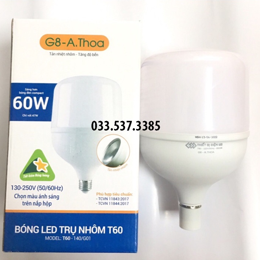 Bóng điện led, bóng đèn điện G8 công suất hoạt động 60W cho ánh sáng siêu sáng, tự nhiên