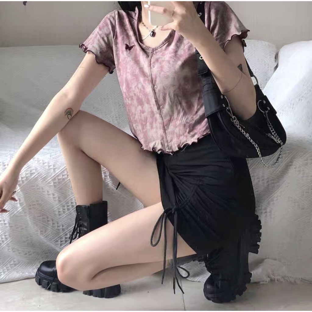 ÁO CROPTOP LOANG THÊU BƯỚM VIỀN CHỈ - ÁO LOANG CÚC CÀI BUTTERFLY PURPLE