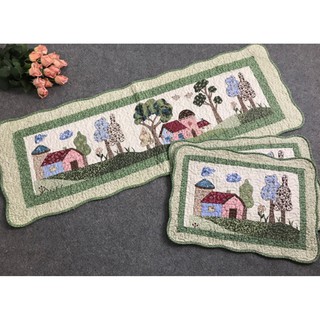 Thảm set 3 - Ngôi nhà hồng - viền xanh