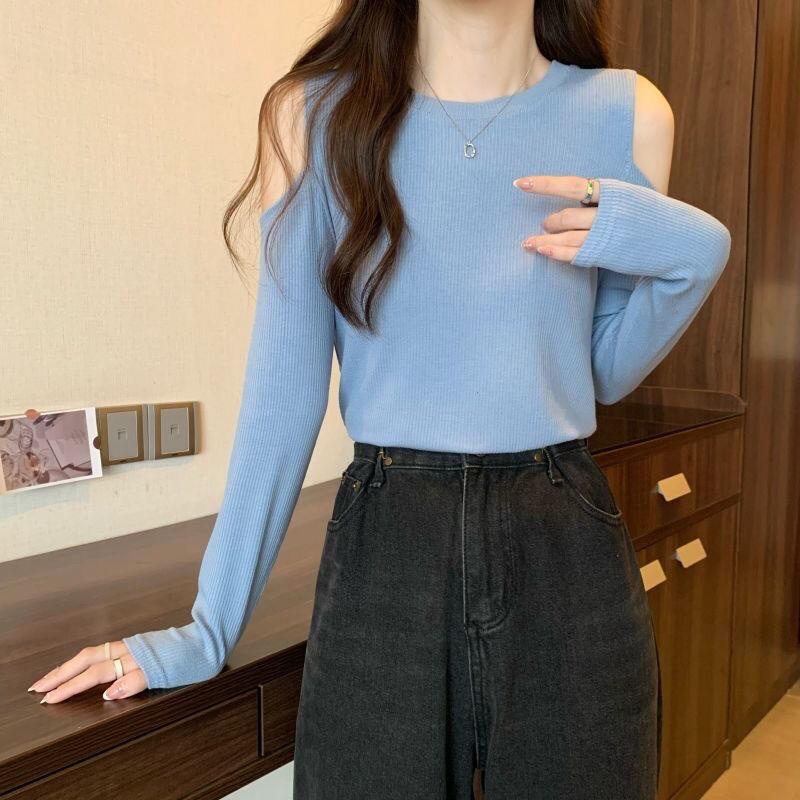 Áo Thun Đen Tay Dài Hở Vai Dáng Ôm Thời Trang Mùa Thu Cho Nữ